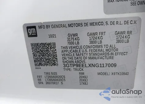 2022 GMC Sierra 1500 Limited 4Wd Short Box At4 из США, поврежденный, VIN 3GTP9EELXNG117009